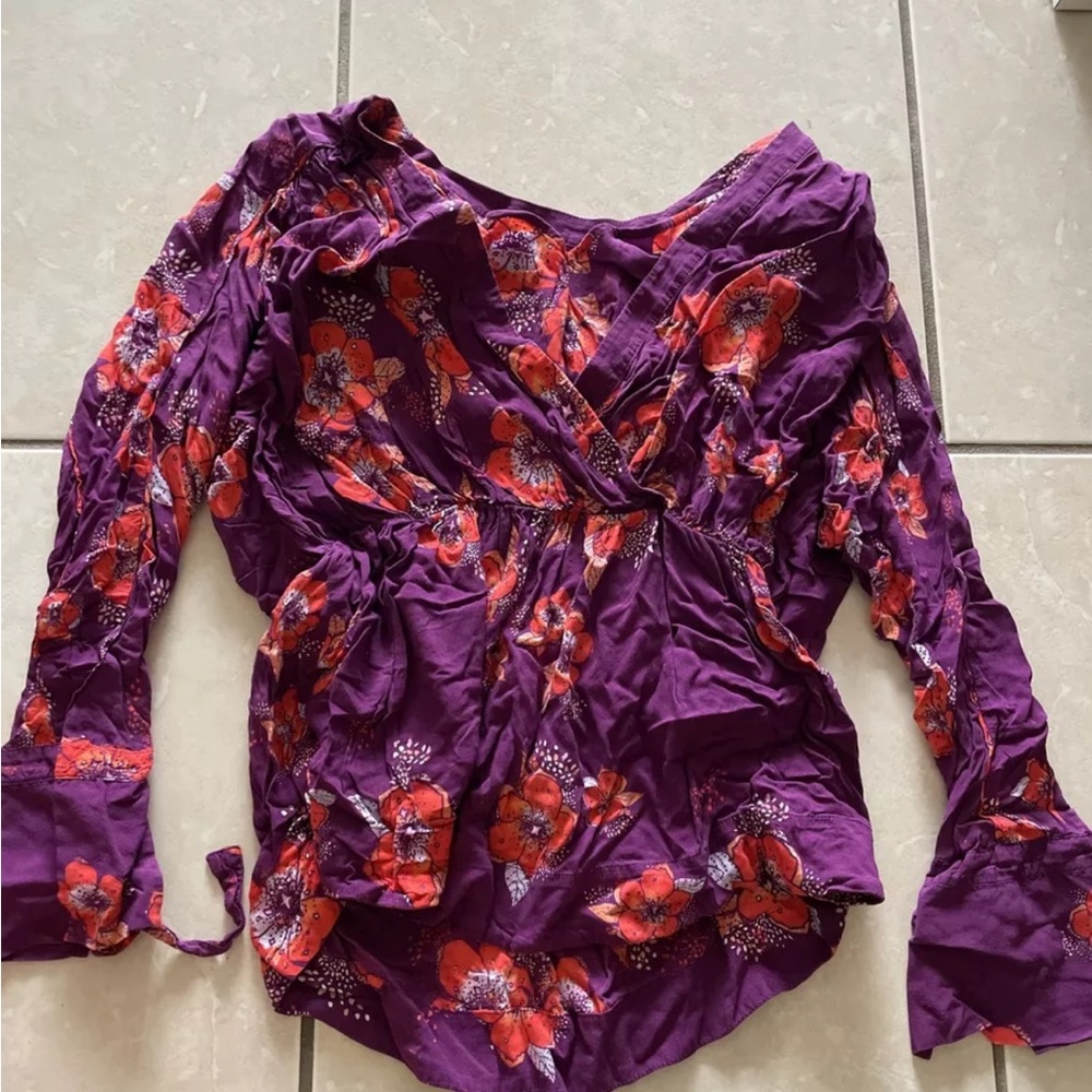 WOMANS FREE PEOPLE FLORAL TUNIC TOP - LONG SLEEVE/3 QUARTER SLEEVE - SIZE SMALL